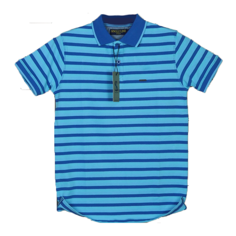 Stylish Auto Stripe Polo T-Shirt For Man (Blue  Atoll)